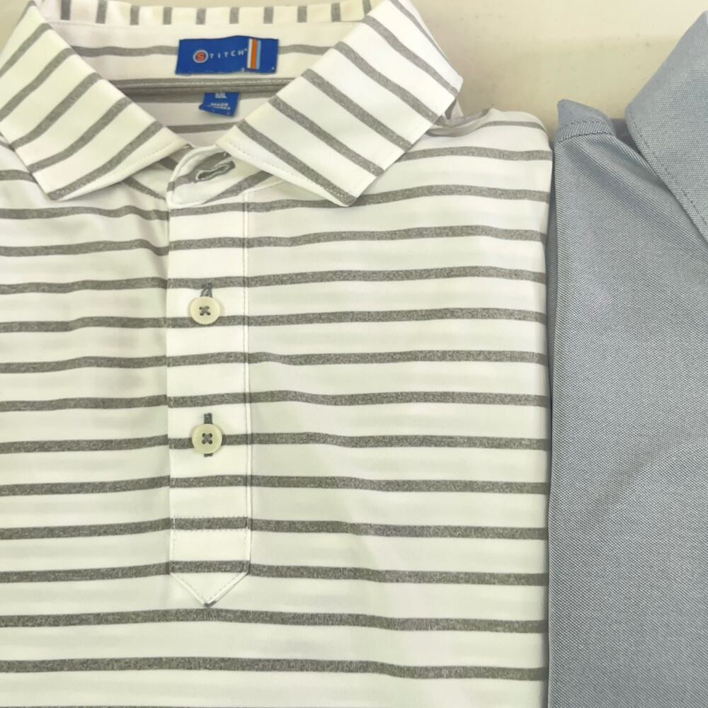 Stitch Vintage Lot Of 2 Polo Shirts Men’s M/L Gray Stripe Golf Stretch - Picture 6 of 16